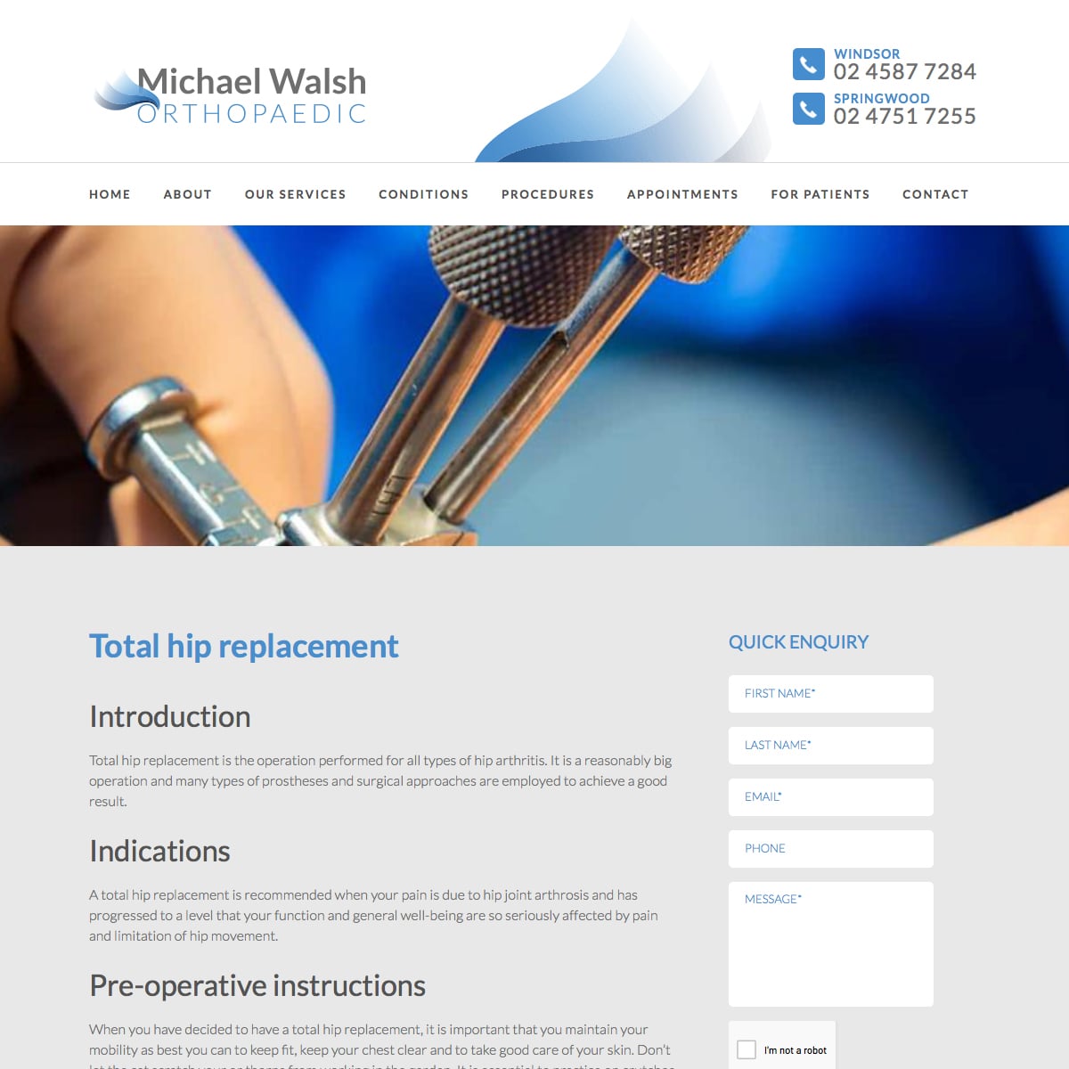 Michael Walsh Orthopaedic - Total hip replacement