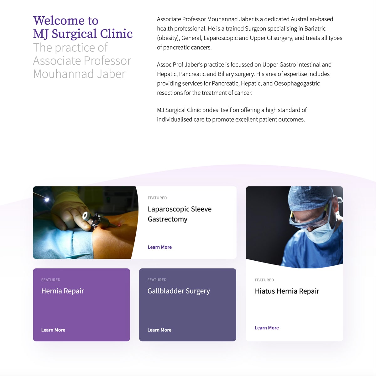 MJ Surgical Clinic - Homepage Feature Navigation