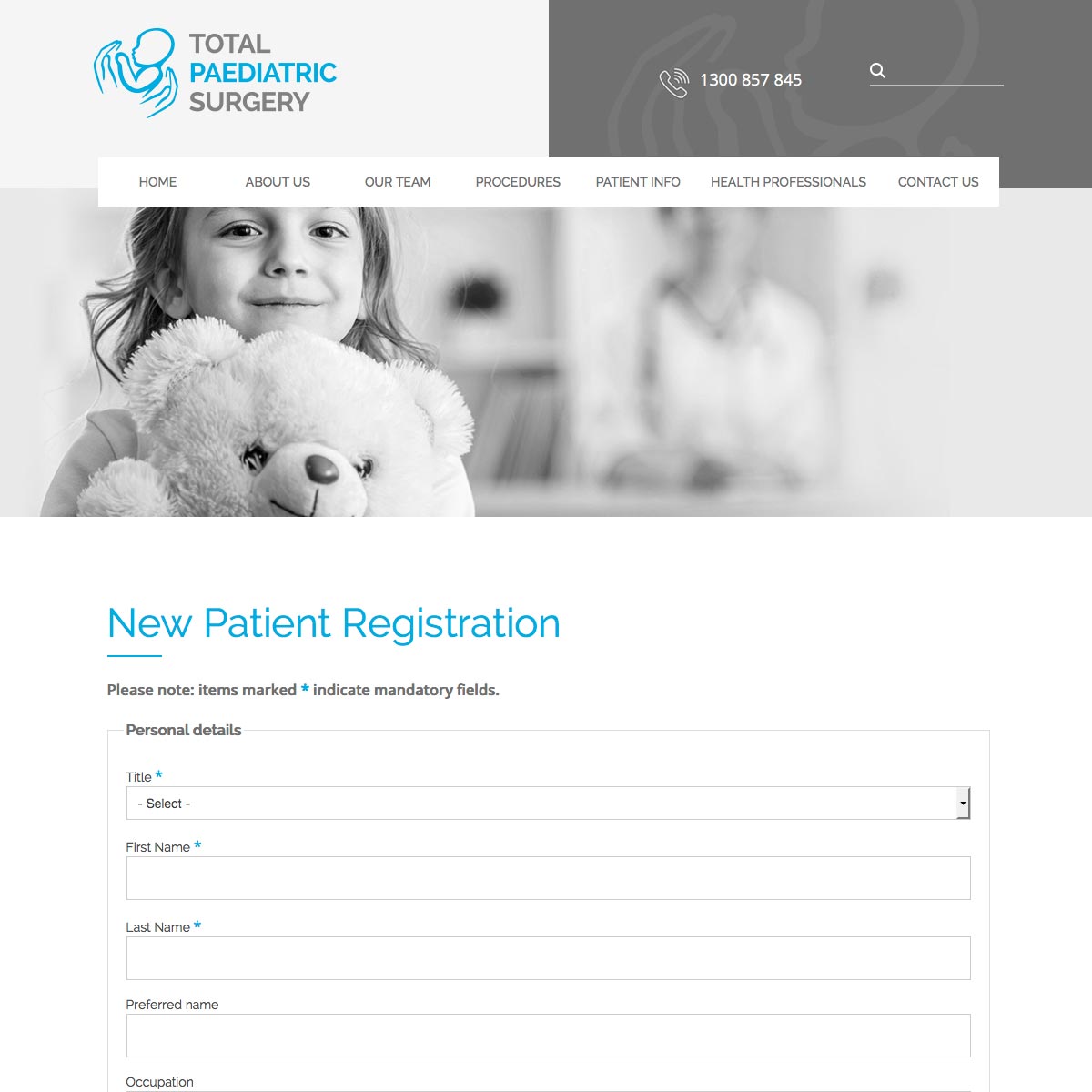 Total Paediatric Surgery New Patient Registration